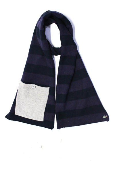 Lacoste Womens Striped Pocket Tight Knit Scarf Purple Navy Gray Size 72x11 in
