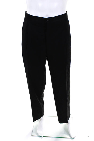 Armani Collezioni Mens Black Wool Pleated Straight Leg Dress Pants Size 46