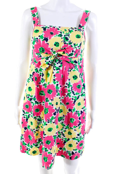 Lily Pulitzer Womens Cotton Floral Print Bow Tied Back Zipped Dress Pink Size 2