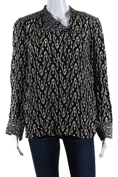 Ba&Sh Womens Abstract Print Half Button Long Sleeve Textured Blouse Black Size S