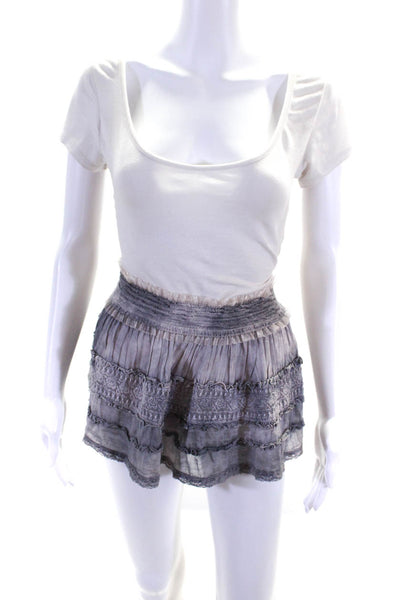 Sunday Women's Stretch Low Rise Embroidered  Lace Mini Skirt Gray Size M