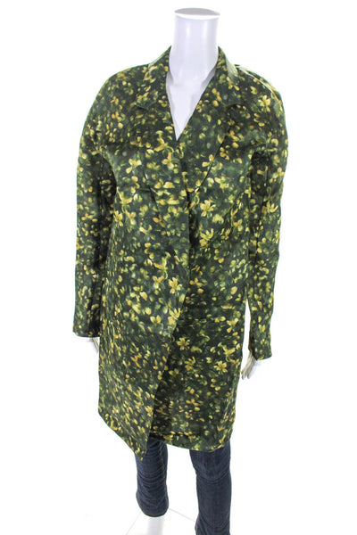 Vera Wang Womens Single Button Notched Lapel Floral Silk Jacket Green Size 6