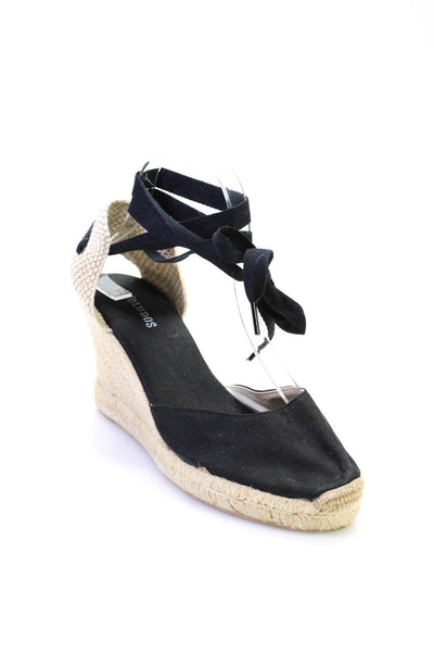Soludos Women's Round Toe Espadrille Wedge Sandals Black Size 8.5