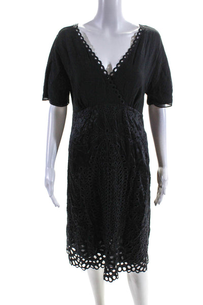 Ghost Womens Lace Trim Satin Embroidered Eyelet Midi A Line Dress Black Size 14