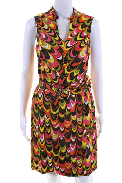 Milly Of New York Womens Silk Abstract Print Belted Midi Dress Multicolor Size 2
