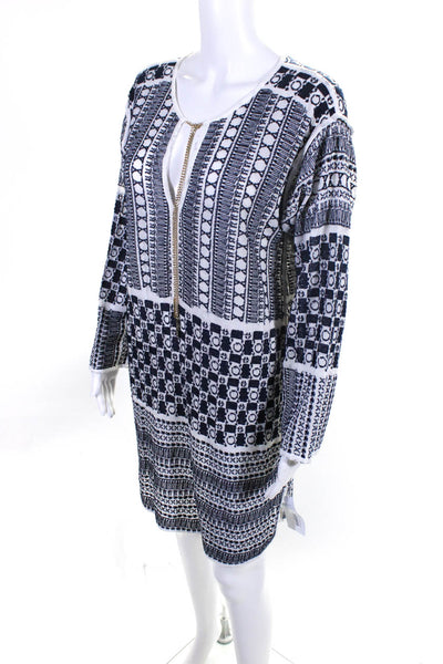 Michael Michael Kors Womens Woven Check Striped Cover Up Dress White Blue Medium