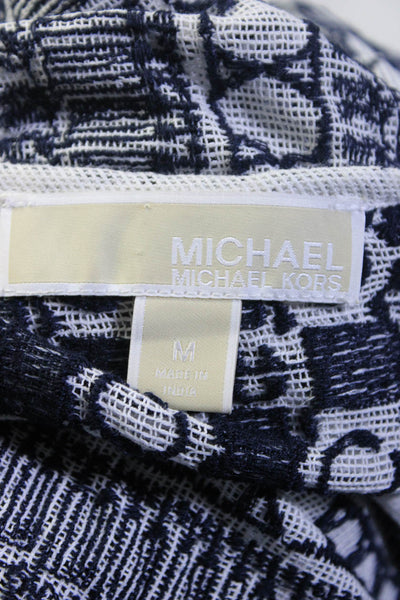 Michael Michael Kors Womens Woven Check Striped Cover Up Dress White Blue Medium