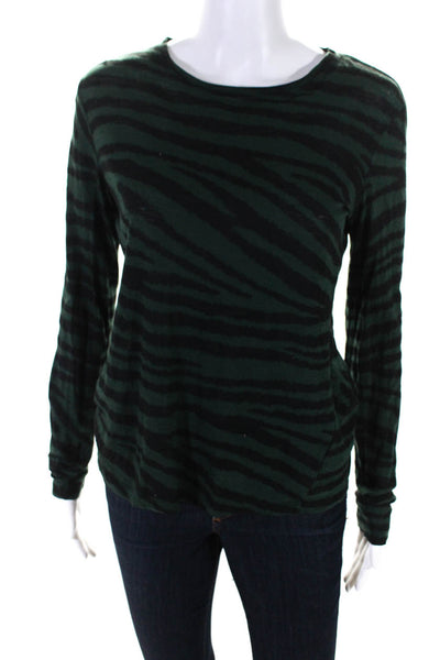 Proenza Schouler Womens Long Sleeve Stripe Top Tee Shirt Black Green Small