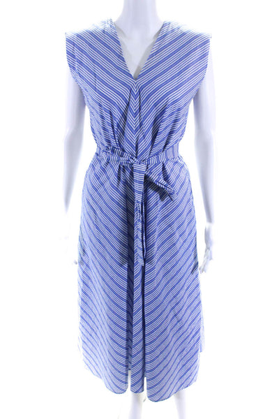 Bellerose Womens Cotton Striped V-Neck Sleeveless Tied A-Line Dress Blue Size 0