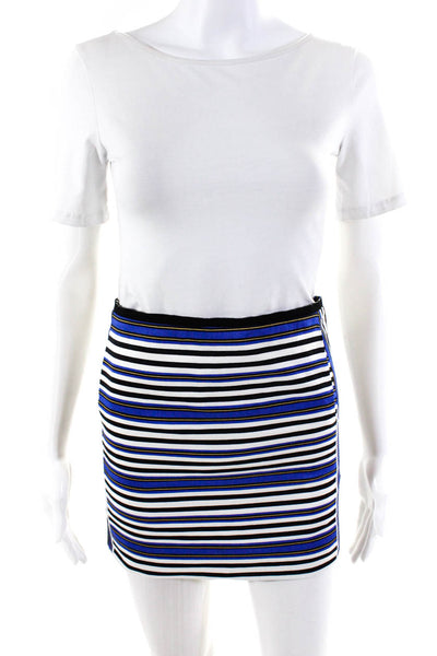 Maje Women's Silk Linen Blend Pull On Striped Mini Skirt Blue Size 34