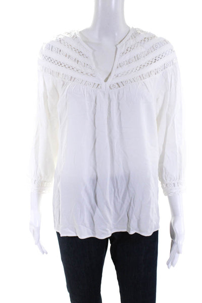 Ba&Sh Women's Cotton Long Sleeve V-Neck Embroidered  Blouse White Size S