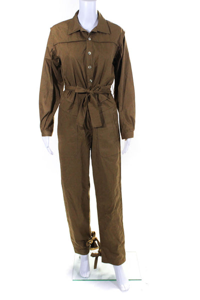 Ba&Sh Womens Brown Cotton Belted Collar Long Sleeve Straight Leg Overalls Size 1