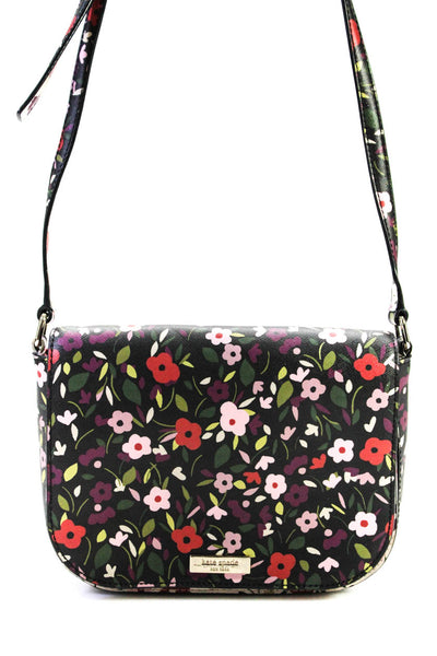 Kate Spade Womens Floral Saffiano Leather Flap Crossbody Handbag Multicolor