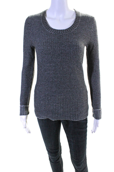 Tse Womens Crew Neck Striped Knit Pullover Sweater Black Gray Size Small