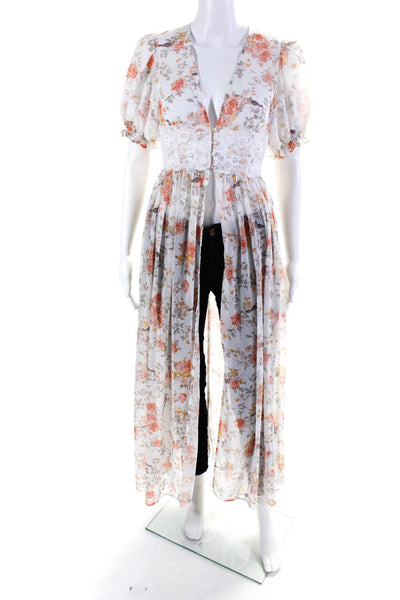 We Wore What Womens Chiffon Floral Print Empire Waist Dress White Pink Size XS