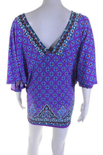 Nanette Lepore Womens Floral Print Open Back Tunic Cover Up Purple Size XS