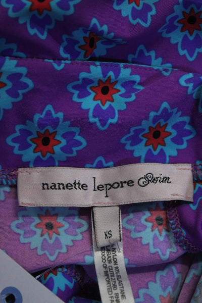 Nanette Lepore Womens Floral Print Open Back Tunic Cover Up Purple Size XS