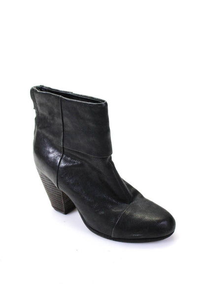 Rag & Bone Womens Leather High Block Heeled Zippered Ankle Boots Black Size 9.5