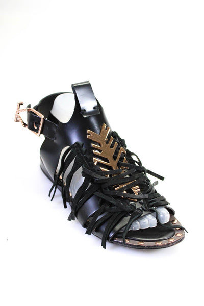 Ivy Kirzhner Womens Spazzolatto Leather Fringe Gladiator Sandals Black Size 7
