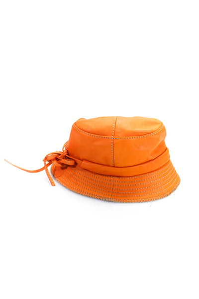 Jacquemus Womens Lamb Leather Striped Tied Darted Bucket Hat Orange Size EUR56