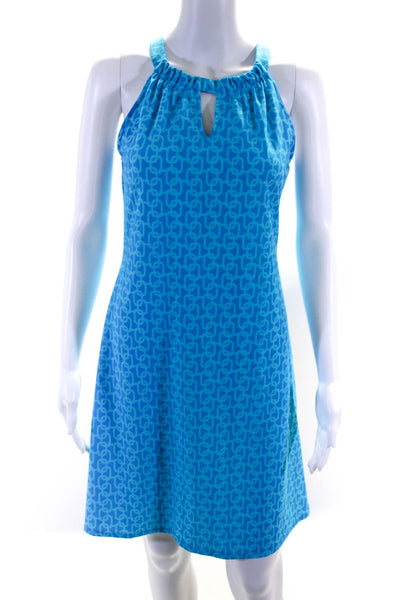 Jude Connally Womens Abstract Sleeveless Ruched A-Line Midi Dress Blue Size XS