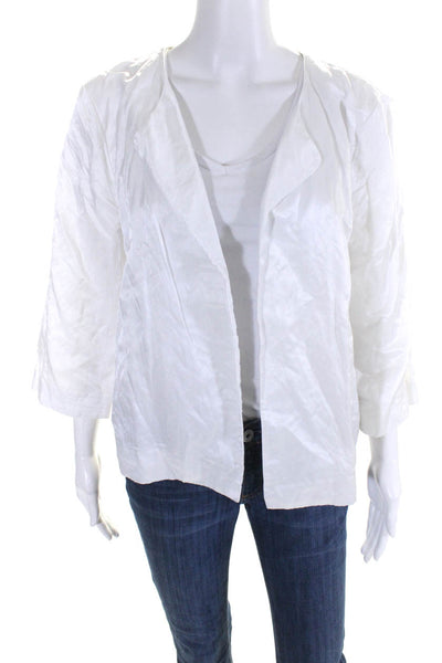 Eileen Fisher Women's Cotton Blend 3/4 Sleeve Open Front Blazer White Size L