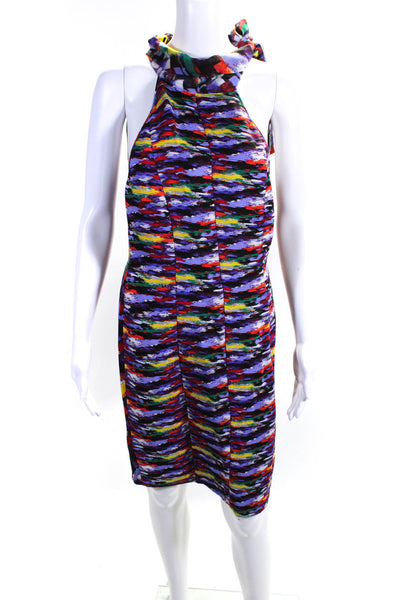 Catherine Malandrino Women's Printed Tie Neck Silk Dress Multicolor Size M