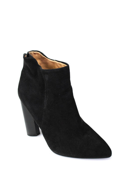 Qupid Womens Suede Point Toe Zip Back Ankles Boots Heels Black Size 8.5