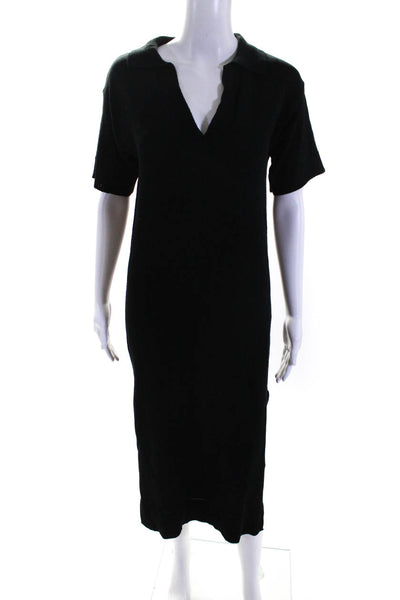 MNG Women's V-Neck Short Sleeves Slit Hem Sweater Midi Dress Black Size 0