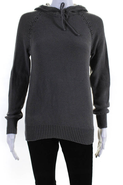 T Alexander Wang Womens Cotton Knit Long Sleeve Hooded Sweater Top Gray Size XS