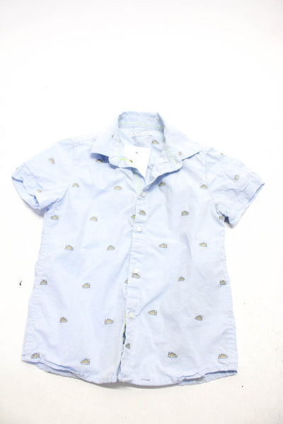 Mayoral Childrens Boys Embroidered Sneaker Button Up Shirt Light Blue Size 6
