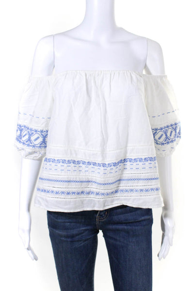 Love Shack fancy Women's Cotton Off Shoulder Cross Stitch Blouse White Size XS