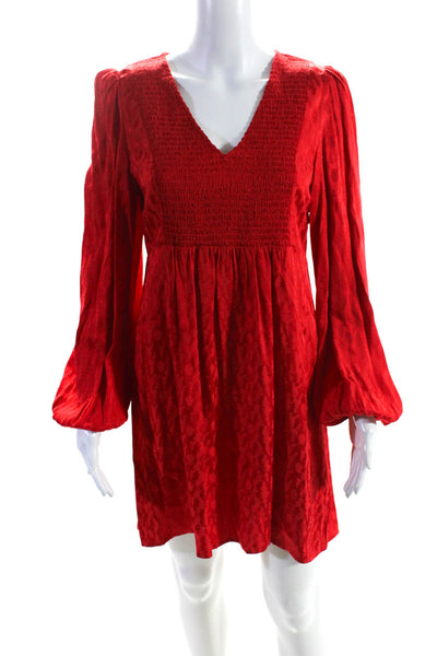 Maje Women's V-Neck Long Sleeves Empire Waist Mini Dress Red Size 3