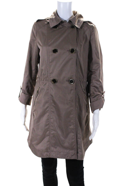 Tahari Women's Hooded Double Breasted Trench Coat Brown Size S
