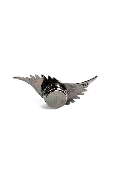 Designer Womens Gunmetal Tone Crystal Angel Wing Magnetic Collar Pins Set of 2