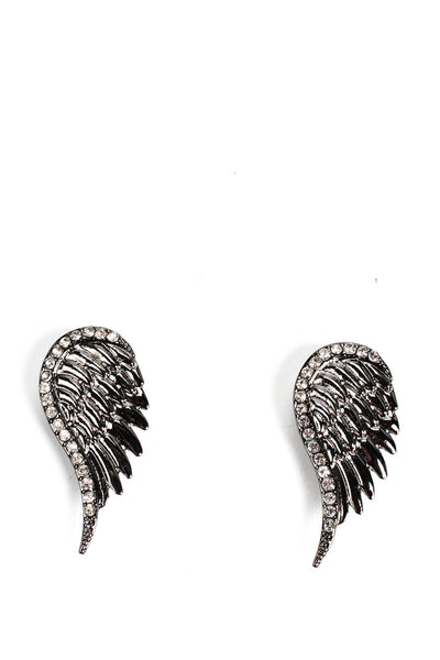 Designer Womens Gunmetal Tone Crystal Angel Wing Magnetic Collar Pins Set of 2