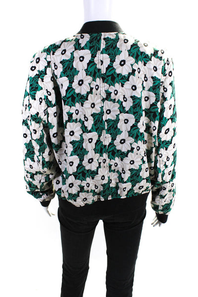Who What Wear Womens Floral Print Zipped Long Sleeve Bomber Jacket Green Size L