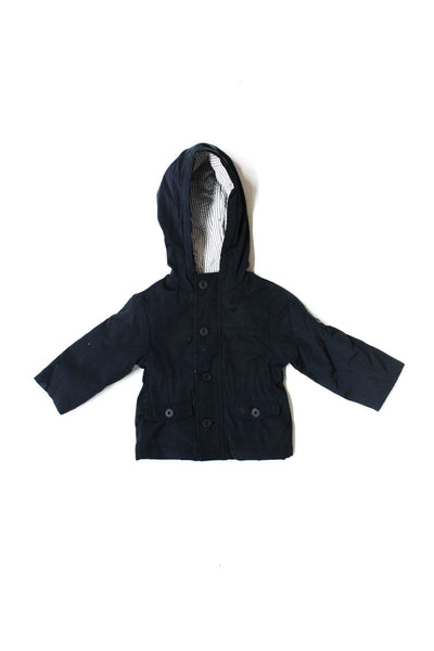 Jacadi Baby Long Sleeved Buttoned Zippered Hooded Jacket Coat Navy Blue 12 M