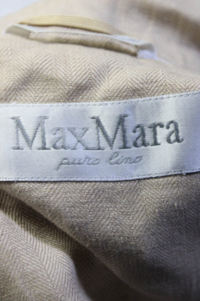 Max Mara Womens Brown Linen Three Button Long Sleeve Blazer Jacket Size 8