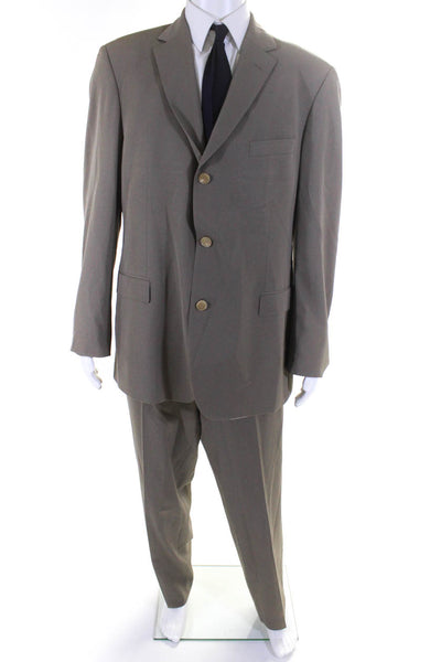 Hugo Boss Mens Wool Three Button Blazer Trousers 2 Piece Suit Brown Size 44R