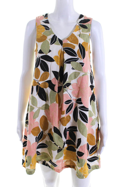 Rachel Zoe Womens Beige Linen Floral V-Neck Sleeveless A-Line Dress Size XS