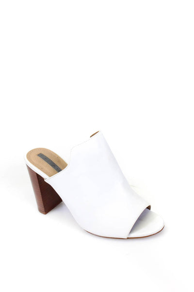 Tahari Women's Leather Block Heel Mule Sandals White Size 6