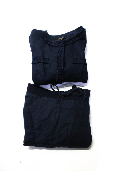 Talbots Womens Raw Hem Accent Blazer Skirt Two Piece Suit Set Blue Size 12P M