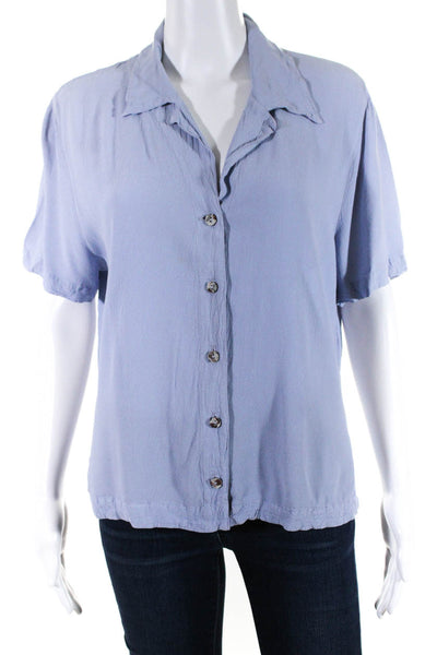 Ghost Womens Short Sleeve Button Up Crepe Top Blouse Light Blue Size Medium