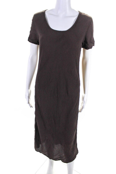 Ghost Womens Textured Round Neck Short Sleeve Maxi Shirt Dress Brown Size M