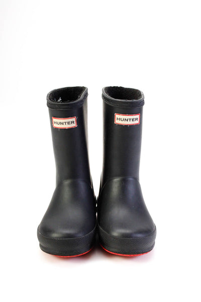 Hunter Boys Rubber Round Toe Mid Calf Low Heel Rain Boots Black Size 8