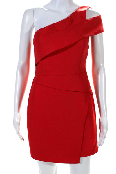 BCBGMAXAZRIA Womens Red One Shoulder Ruffle Sleeveless Shift Dress