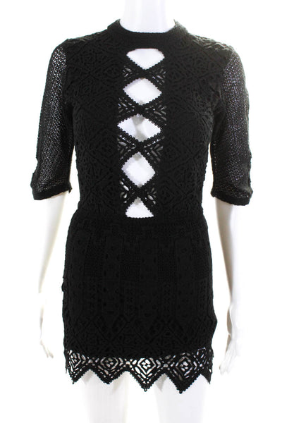 Jens Pirate Booty Womens Black Cotton Open Back 3/4 Sleeve Mini Dress Size XS