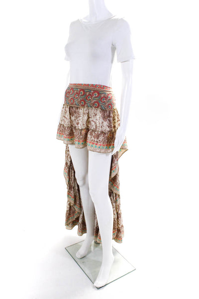 Sur La Plage Womens Brown Floral Print Smocked Hi-Low Maxi Skirt Size M