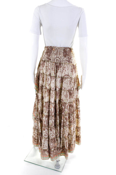 Sur La Plage Womens Brown Floral Print Smocked Hi-Low Maxi Skirt Size M